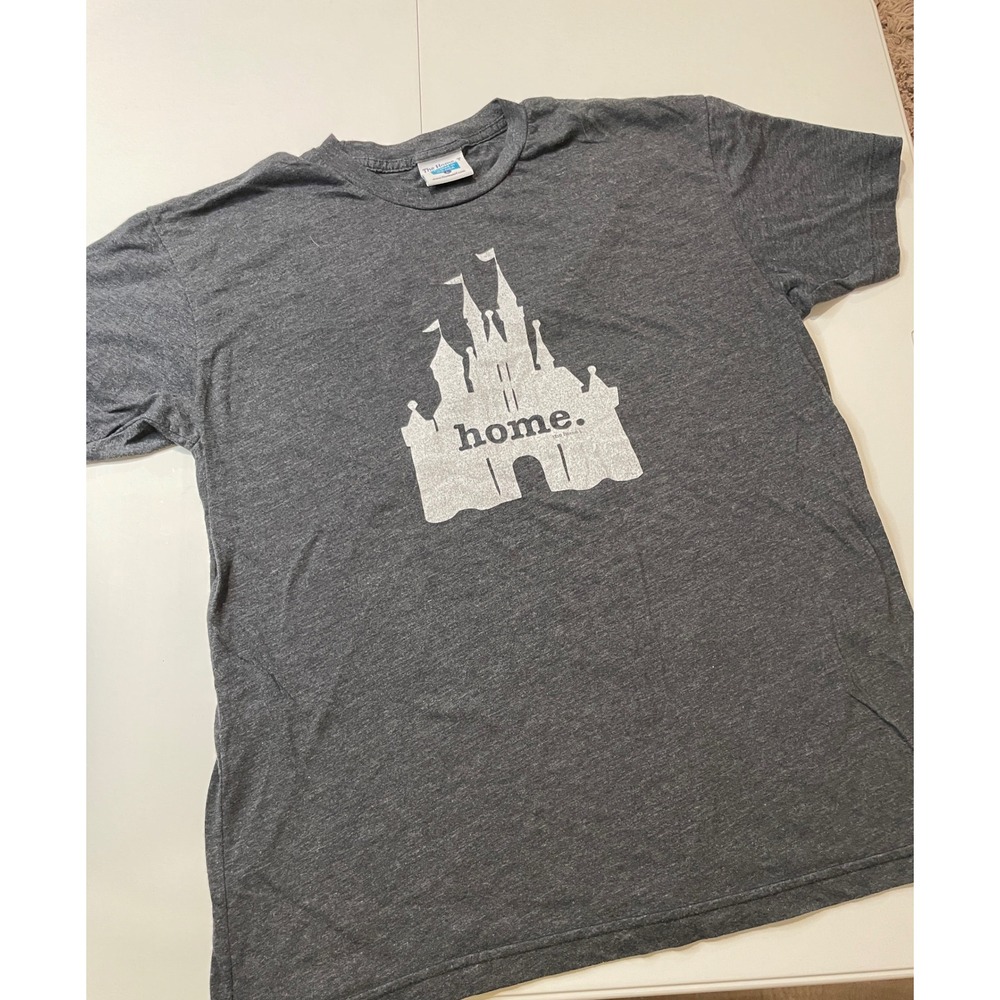 The Home T Disney Castle Home Charcoal Gray Heather Graphic T-Shirt Womens M